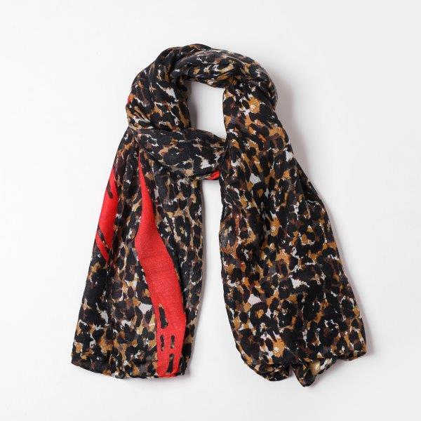 Lara Red/Love Leopard Print Scarf Made From Recycled Bottles