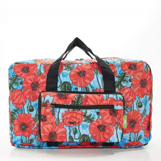 Eco Chic Recycled Cabin Approved 30 Litre Foldable Holdall (Poppies - Blue)