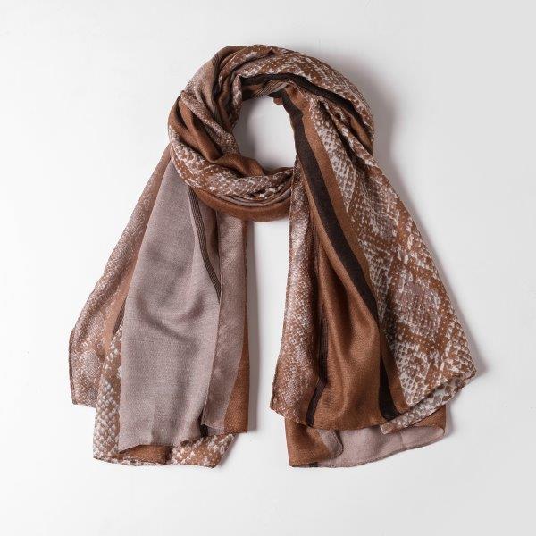 Sophie Camel/Snake Block Print Scarf Made From Recycled Bottles