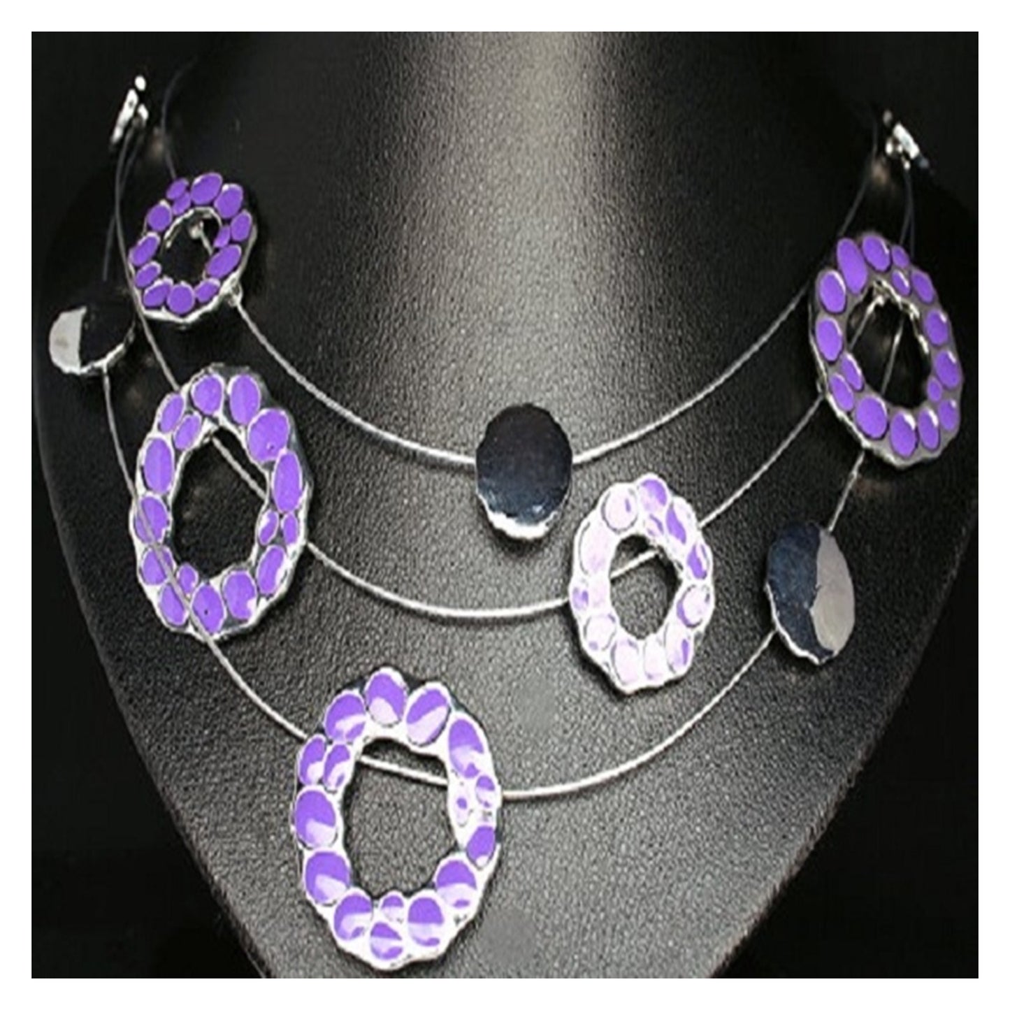 Multi strand flower charm necklace Purple