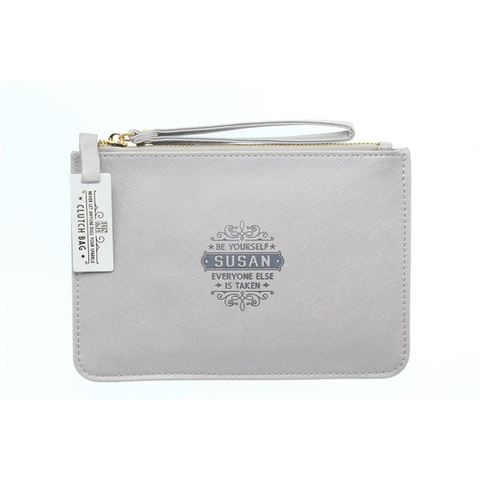 Clutch Bag With Handle & Embossed Text "Susan"
