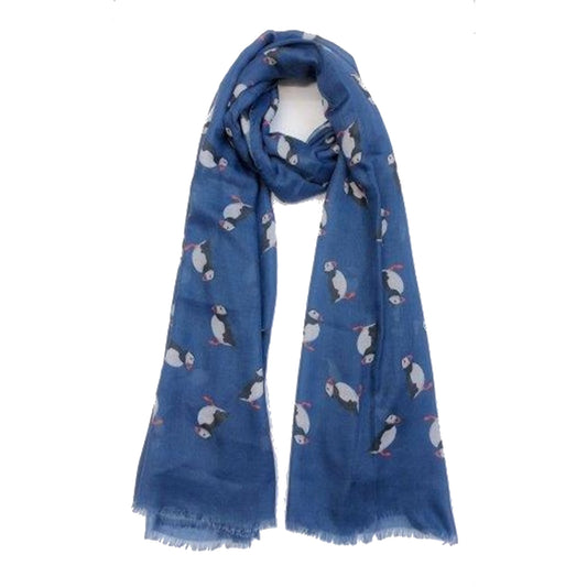 Blue Puffin Print Scarf
