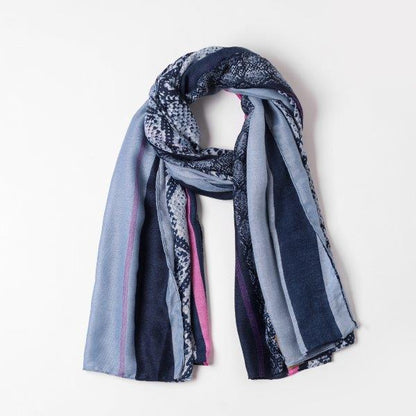 Sophie Blue/Snake Block Print Scarf Made From Recycled Bottles