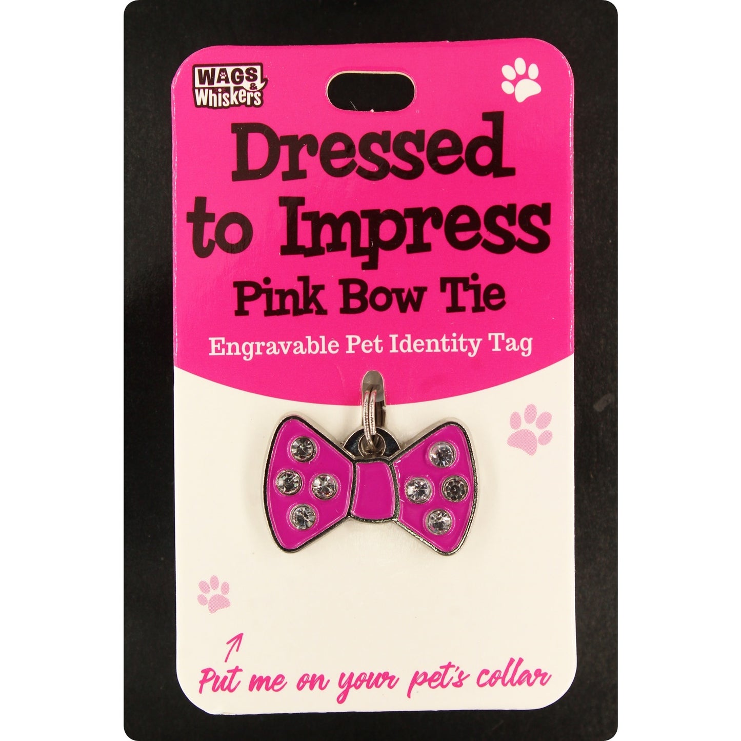 DESIRABLE GIFTS DRESSED TO IMPRESS PINK BOW WAGS & WHISKERS DOG PET TAG I CAN NOT ENGRAVE THIS ITEM