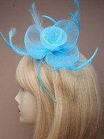 Crystal Innovation-4321 aqua Pastel coloured net and feather crystal centre fascinator on clear comb.