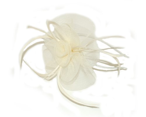 crysta innovations REF 4319 (ivory) Centre net flower and feather fascinator on a narrow aliceband.