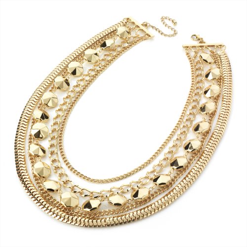 Ladies Womens Girls Costume Fashion Jewellery Five row gold colour chain necklace.