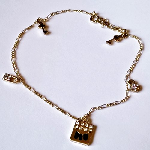 Golden Tone Diamante Doggy Anklet with keys and lock charms