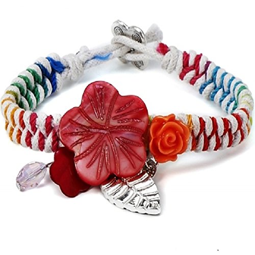Multi coloured corded bracelet With printed shells and charms