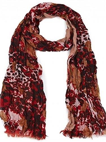 Rose & Mixed Print Three Layer Scarf (Red)