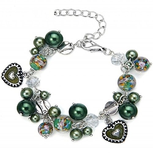 Beaded Heart charm bracelet made of glass beads,acrylic beads and metal charms