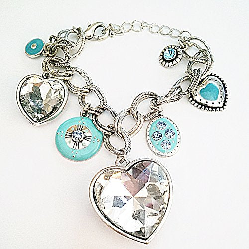Crystal Hearts & Blue Disc Bracelet large links
