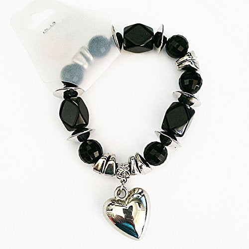 Black and Silver coloured bead bracelet with heart Charm Bracelet