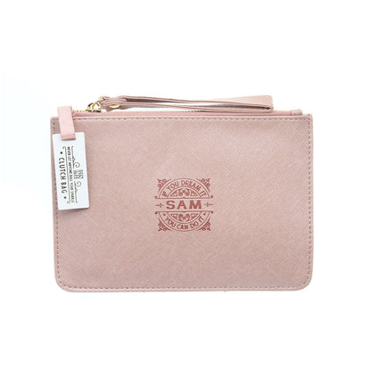 Clutch Bag With Handle & Embossed Text "Sam"