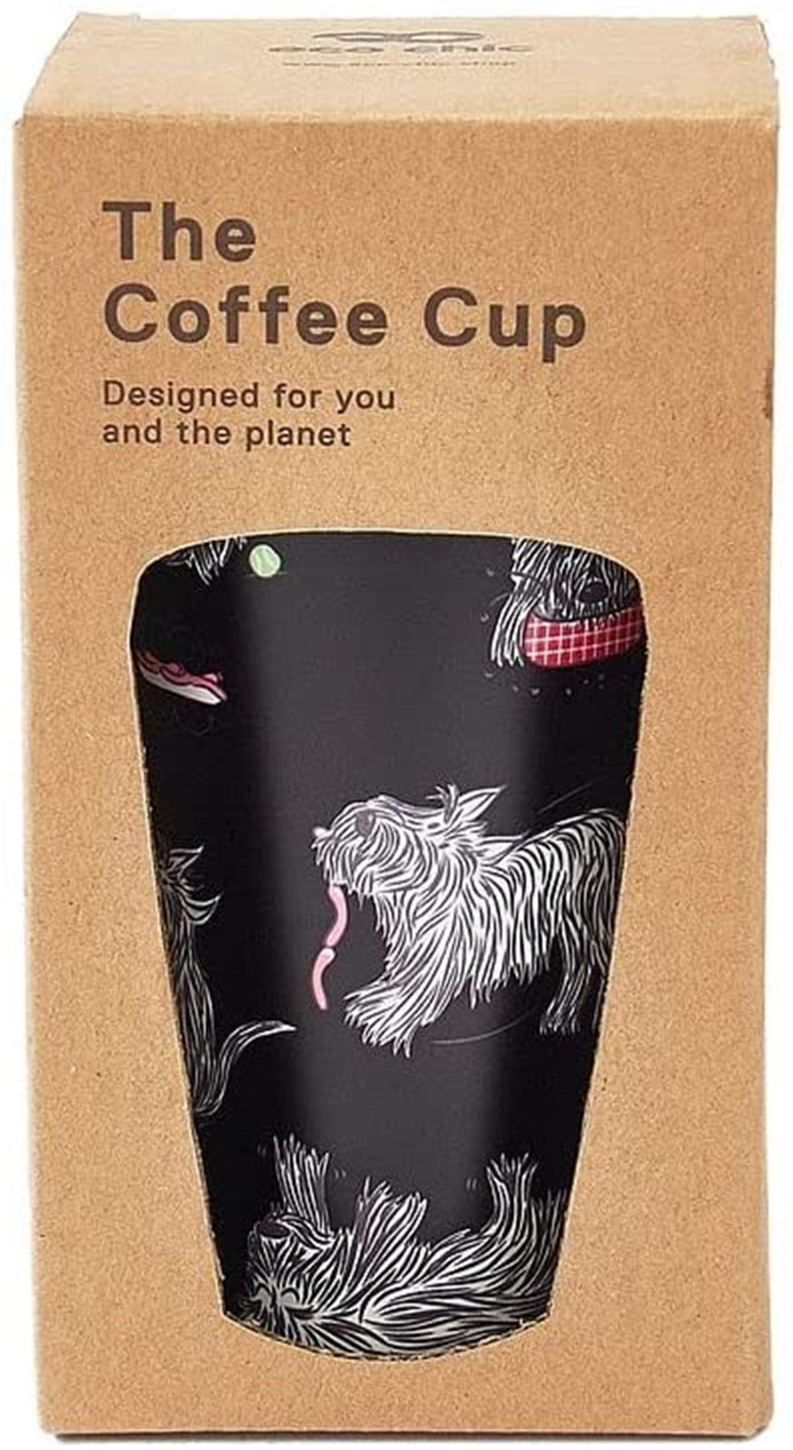 Eco Chic Reusable Thermal Coffee Cup | Stainless Steel Insulated Travel Mug with Leakproof Lid | Eco-Friendly and Reusable for Hot & Cold Drinks (Black Scotties, 380ml/13oz)