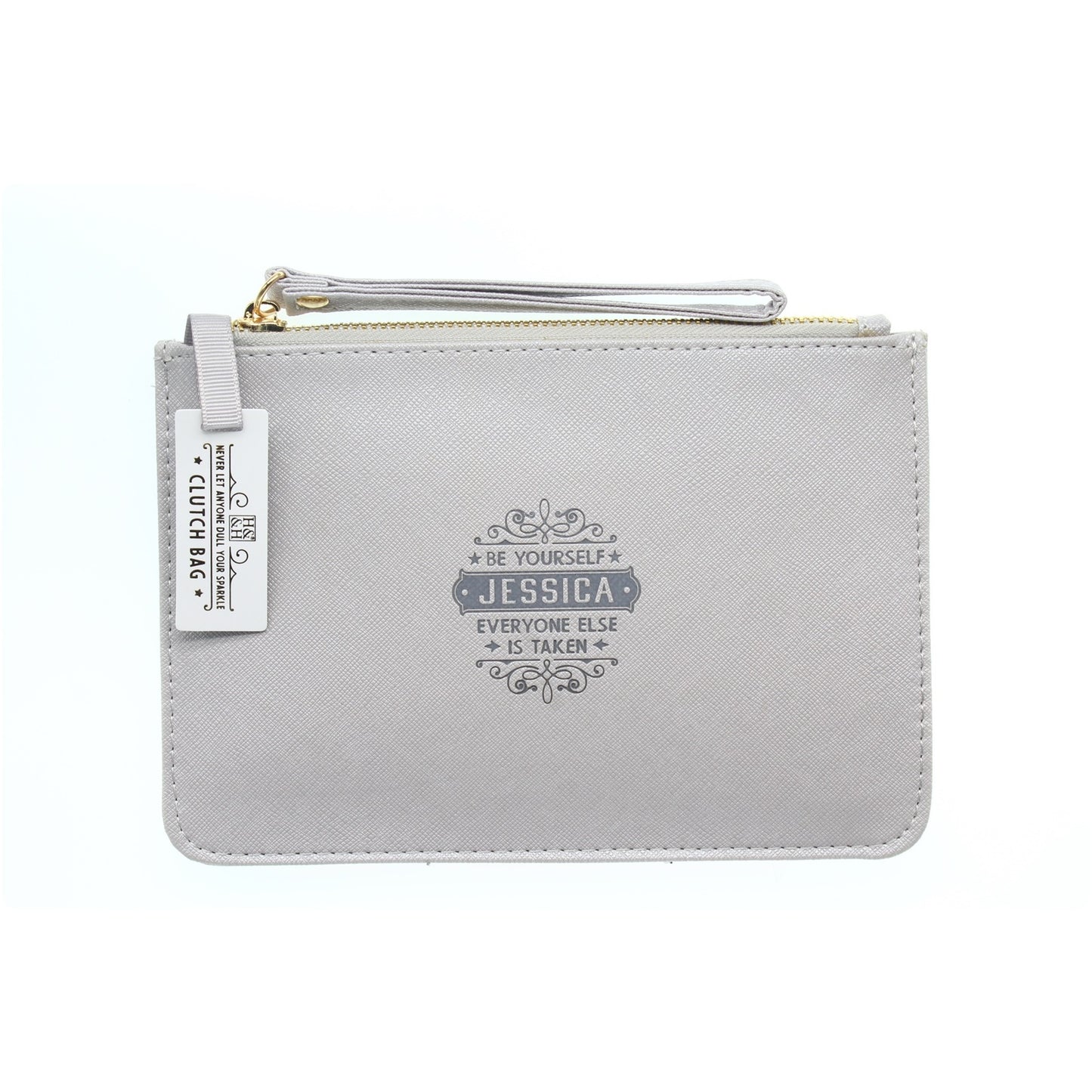 Clutch Bag With Handle & Embossed Text "Jessica"