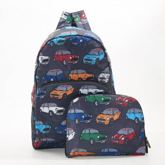 Eco Chic Backpack Foldable Expandable Lightweight Grey Mini Car Fabric Made from 100% Recycled Plastic