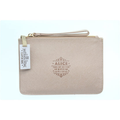 Clutch Bag With Handle & Embossed Text "Alice"