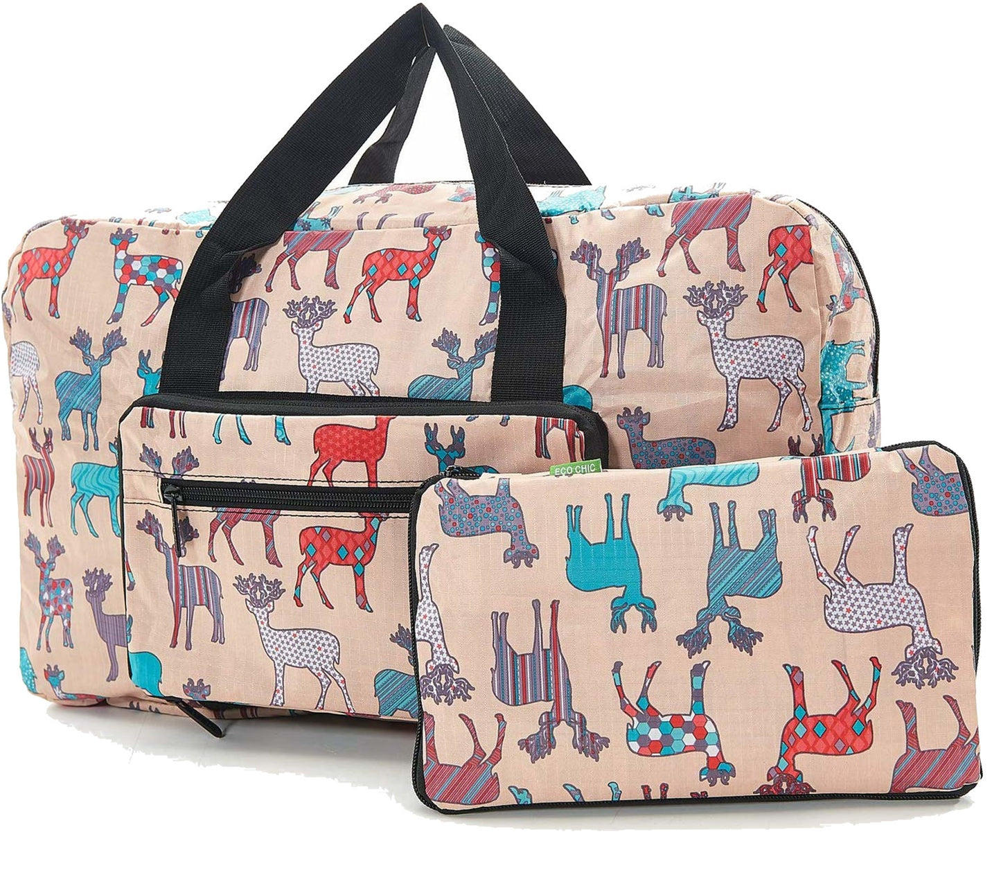 Eco Chic foldaway Holdall with Stag design Beige