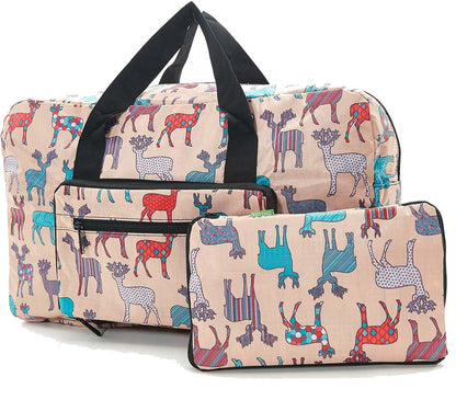 Eco Chic foldaway Holdall with Stag design Beige