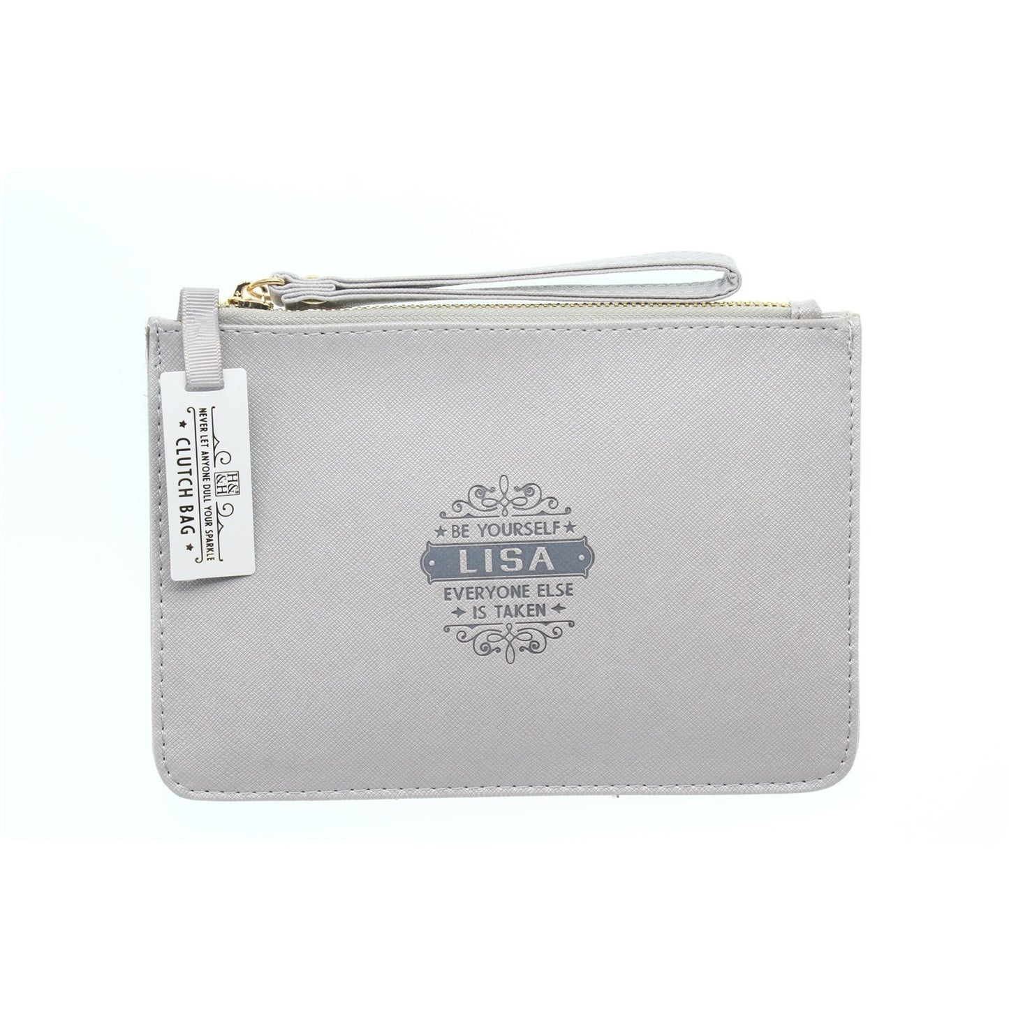 Clutch Bag With Handle & Embossed Text "Lisa"