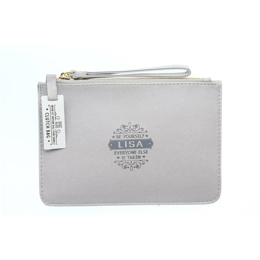 Clutch Bag With Handle & Embossed Text "Lisa"