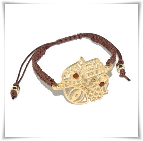 Hamsa Diamante Golden tone Chain Friendship Bracelet