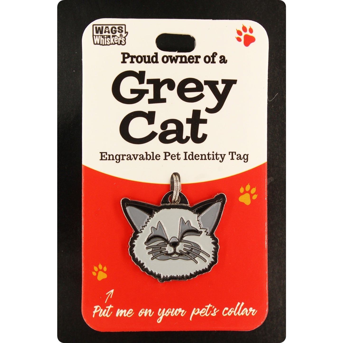 DESIRABLE GIFTS GREY CAT WAGS & WHISKERS CAT PET TAG I CAN NOT ENGRAVE THIS ITEM