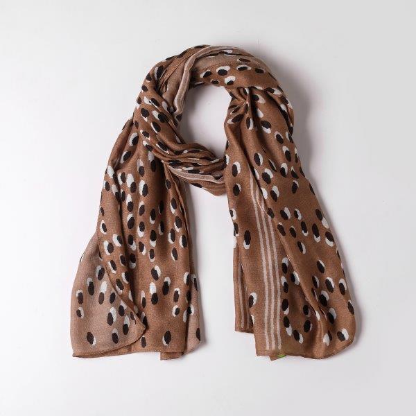 Erica Camel/Shadow Spotty Print Scarf Made From Recycled Bottles