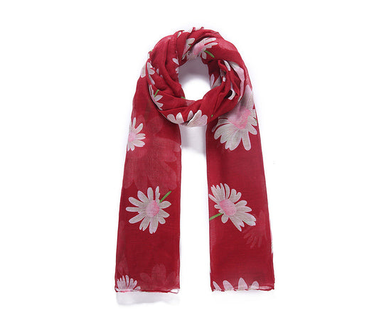 Red floral print long scarf