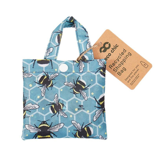 New Eco Chic 100% Recycled Foldable Bee Print Reusable Shopper Bag [EC-A42BU]
