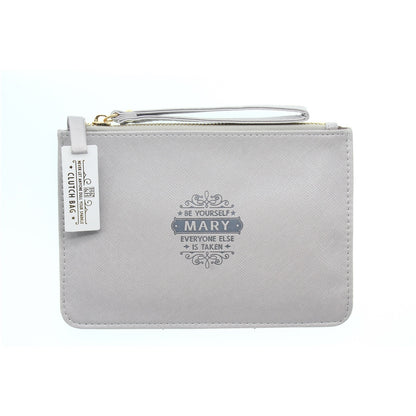 Clutch Bag With Handle & Embossed Text "Mary"