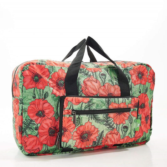 Eco Chic Recycled Cabin Approved 30 Litre Foldable Holdall (Poppies - Green)