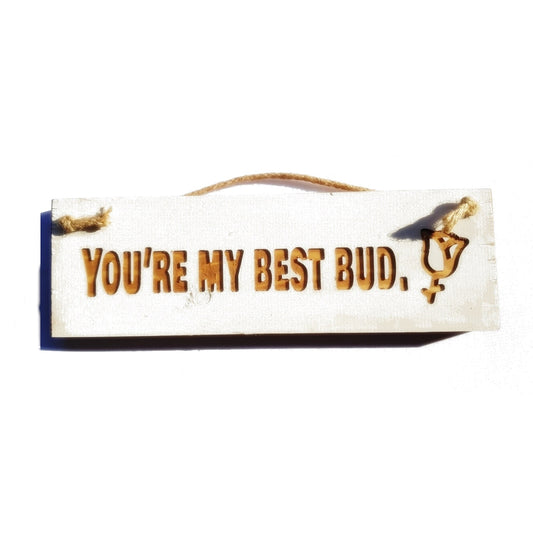 Wooden engraved Rustic 30cm Sign White  "You're my best bud"