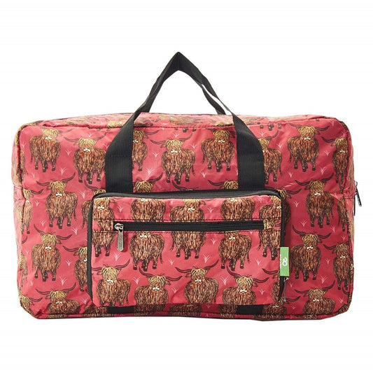 Eco Chic Lightweight Foldable Holdall Highland Cow (Red)