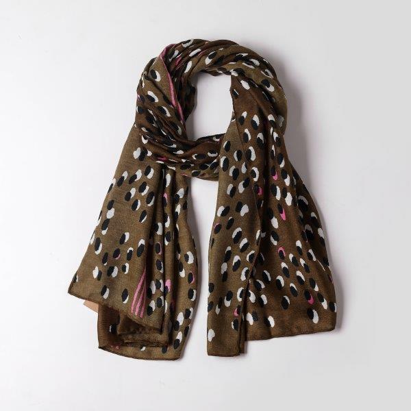 Erica Olive/Shadow Spotty Print Scarf Made From Recycled Bottles