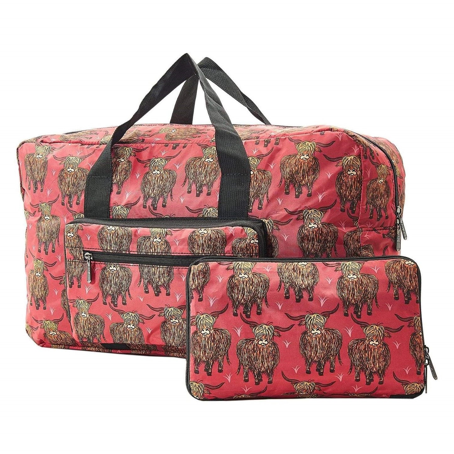 Eco Chic Lightweight Foldable Holdall Highland Cow (Red)
