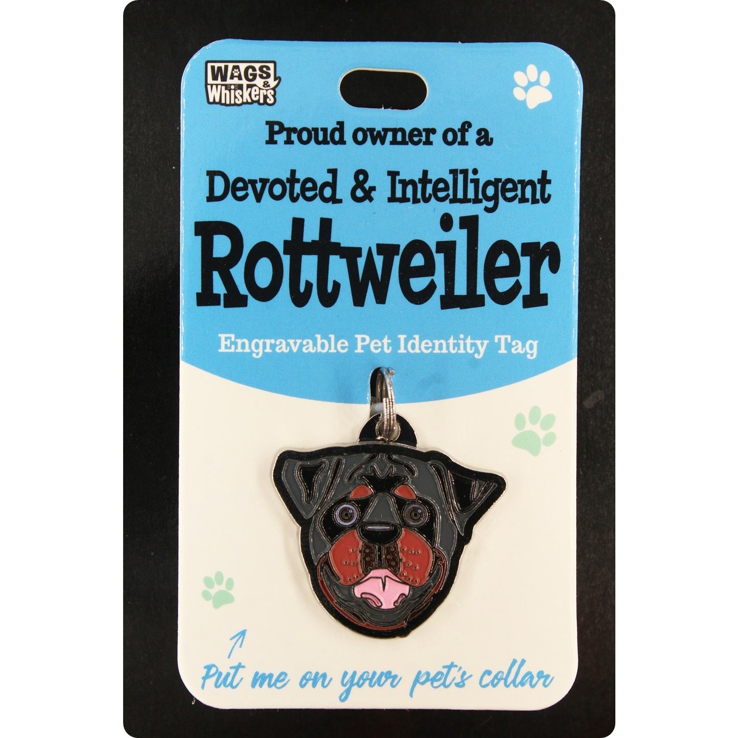 DESIRABLE GIFTS ROTTWEILER WAGS & WHISKERS DOG PET TAG I CAN NOT ENGRAVE THIS ITEM