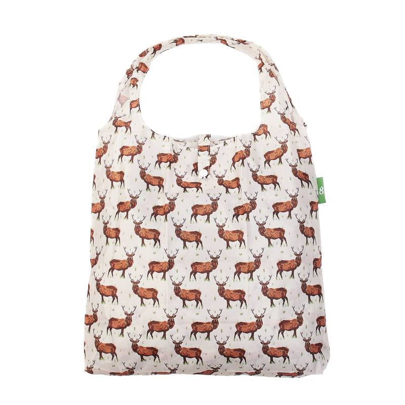 New Eco Chic 100% Recycled Foldable Stag Print Reusable Shopper Bag [EC-A46BG]