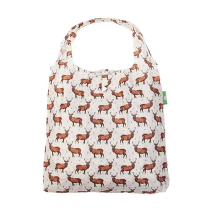 New Eco Chic 100% Recycled Foldable Stag Print Reusable Shopper Bag [EC-A46BG]