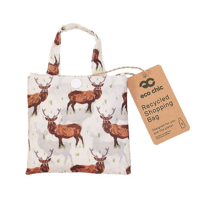 New Eco Chic 100% Recycled Foldable Stag Print Reusable Shopper Bag [EC-A46BG]