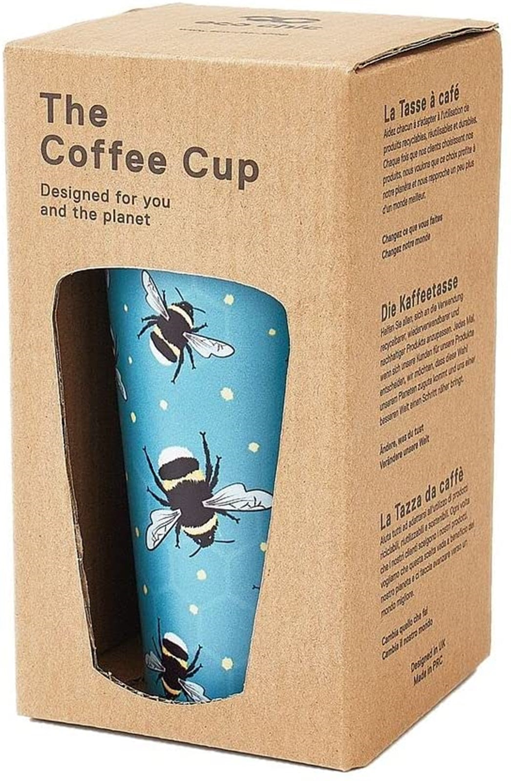 Eco Chic Reusable Thermal Coffee Cup | Stainless Steel Insulated Travel Mug with Leakproof Lid | Eco-Friendly and Reusable for Hot & Cold Drinks (Blue Bee, 380ml/13oz)