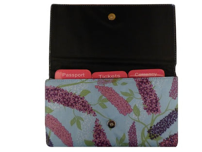 Travel Document Wallet by Eco Chic Waterproof & Durable Fabric Buddleia Design - Blue