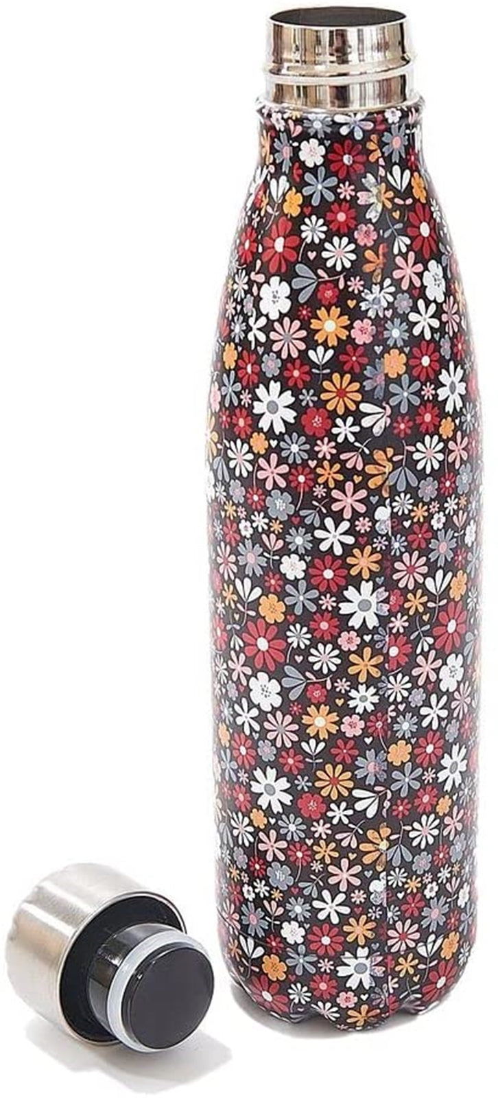 Eco Chic Reusable Thermal Bottle | Stainless Steel Insulated Travel Bottle with Leakproof Lid | Eco-Friendly and Reusable for Hot & Cold Drinks (Black Ditsy, 500ml/17oz)