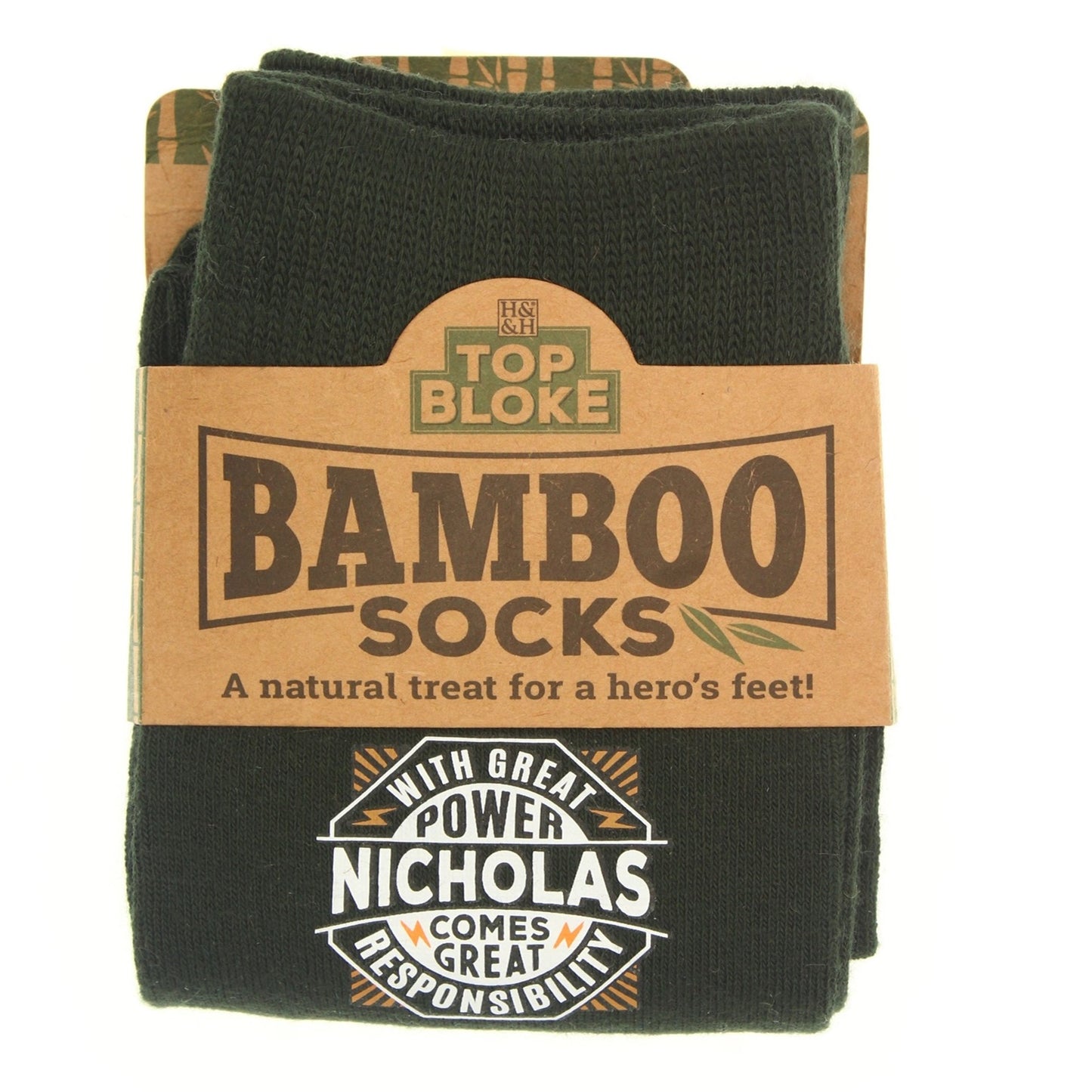 Top Bloke Mens Gift Socks for Him - A Natural Bamboo Treat for "Nicholas"