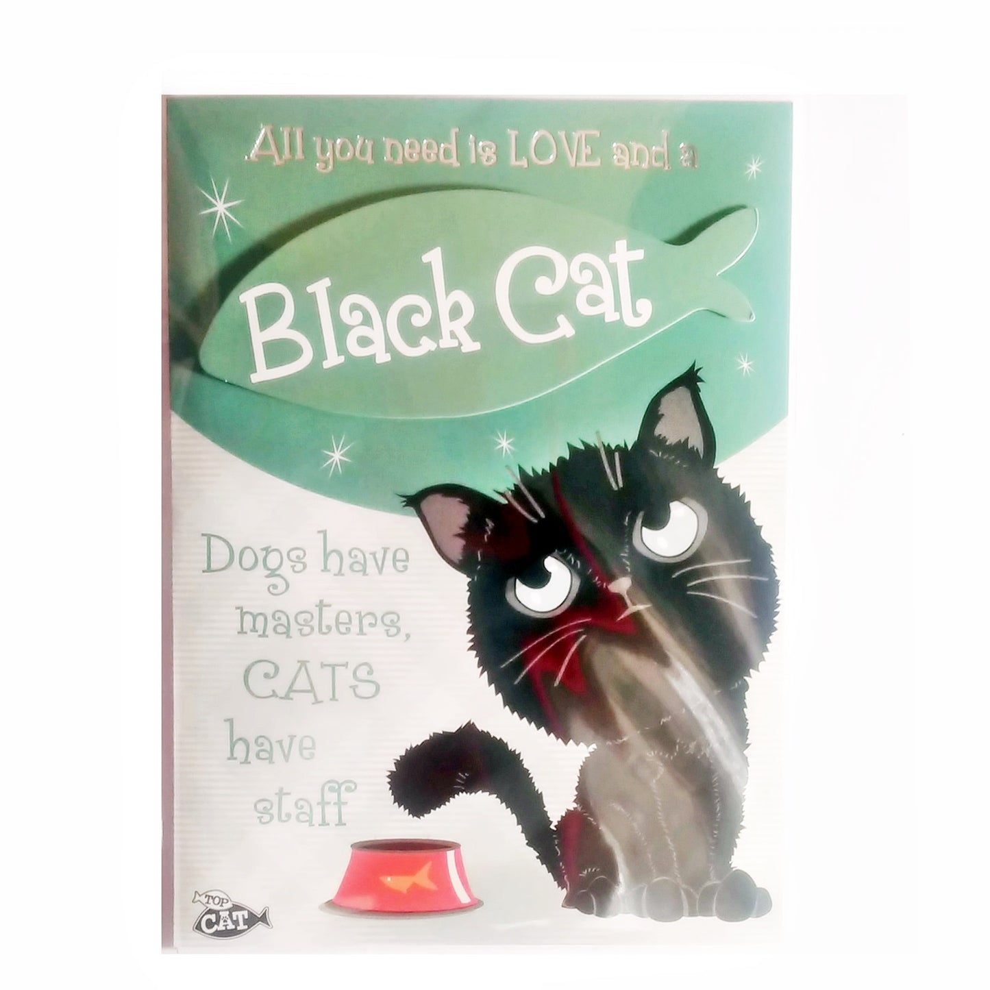 Wags & Whiskers Cat Greeting Card "Black Wags & Whiskers Cat, Forever Hungry" by Paper Island