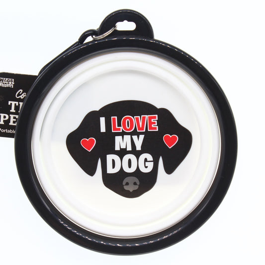 I LOVE MY DOG COLLAPSIBLE TRAVEL DOG BOWL GIFT