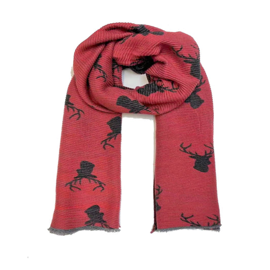 Reversible Red/Grey Stag Print Scarf