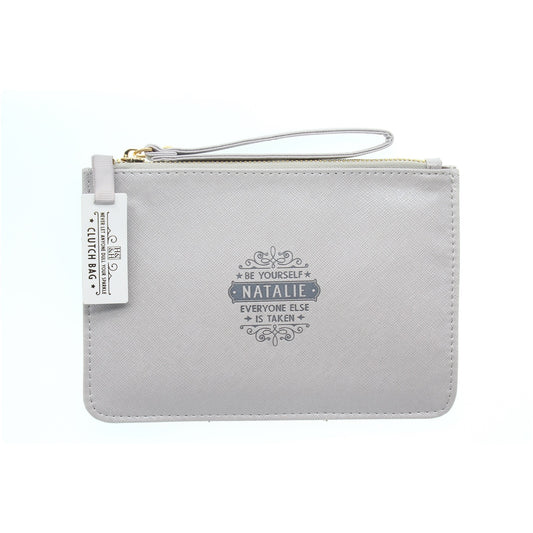 Clutch Bag With Handle & Embossed Text "Natalie"