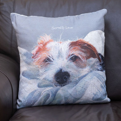 Little Dog Laughed-(Scruffy Love)Wirehaired Jack Russell SQ Cushion